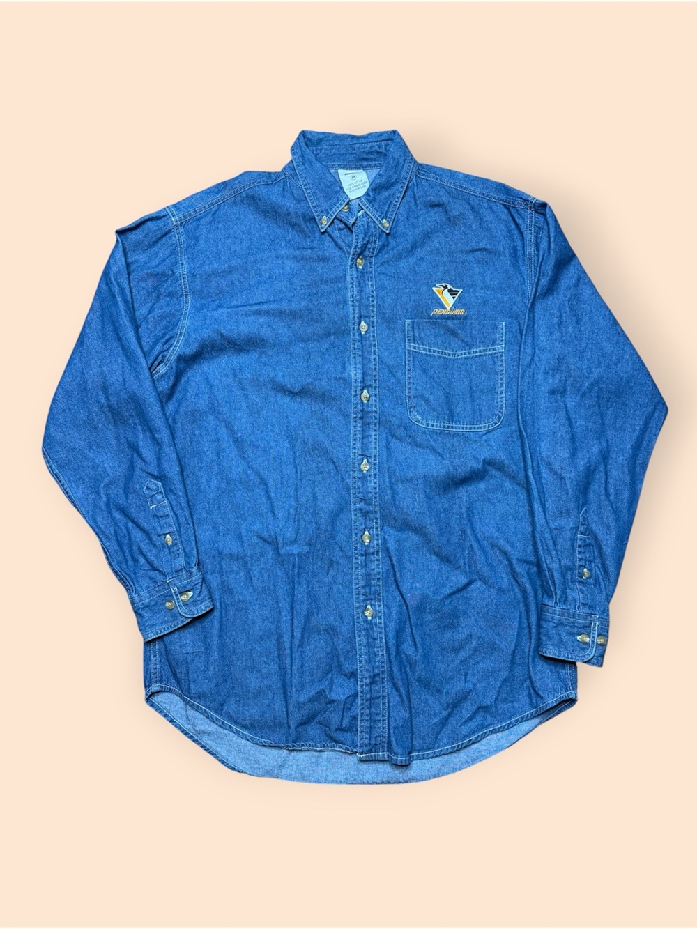 Vintage Pittsburgh Penguins 1990s Denim Button Up Shirt Men’s Medium Blue Vtg